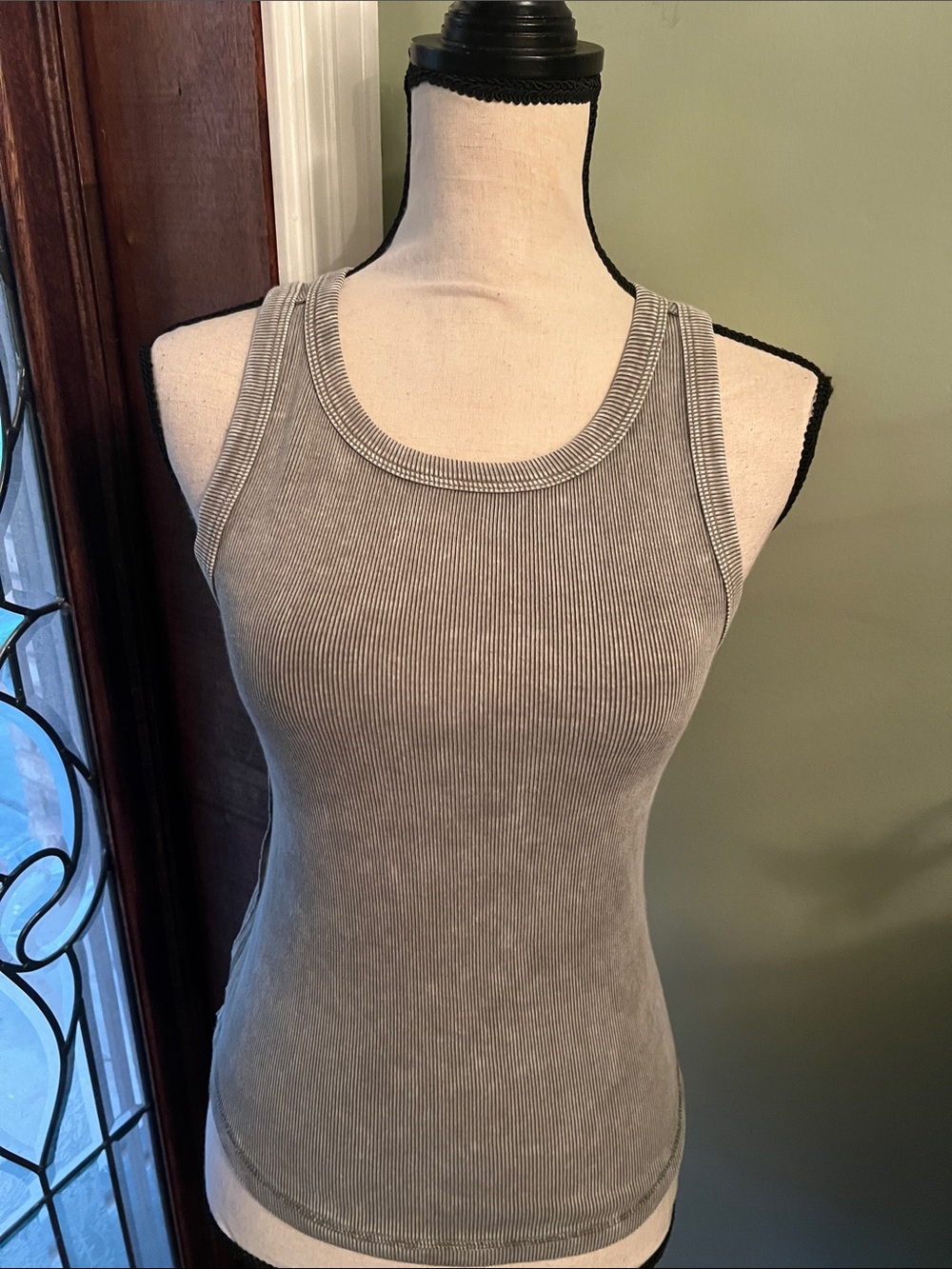 J.O.A. Ribbed Scoop Tank Top - Gray